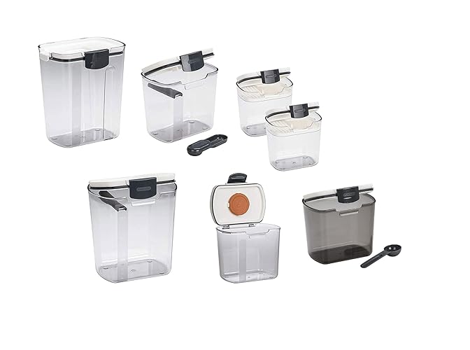 Progressive ProKeeper Baker's Airtight Kitchen Storage Canister Container Set for Flour, Sugar & More, Keeps Ingredients Fresh, with Accessories (Multicolor, 7- Piece) - 7- Piece