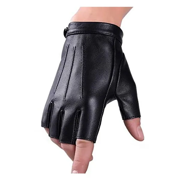 Fingerless Driving Gloves PU Faux Leather Outdoor Sport Half Finger Glove for Men Women Teens