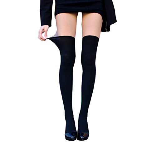 Millennials In Motion Mock Thigh High Socks Tights Suspender Pantyhose Thigh High Stockings For Women - One Size - Solid Black