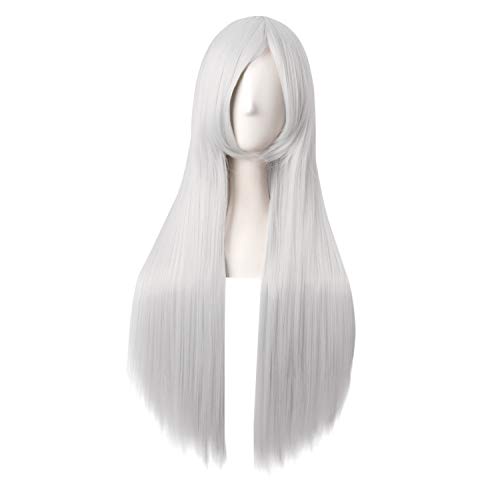 MapofBeauty 32 Inch/80cm Long Straight Anime Costume Cosplay Wig Party Wig (Silver) - Silver