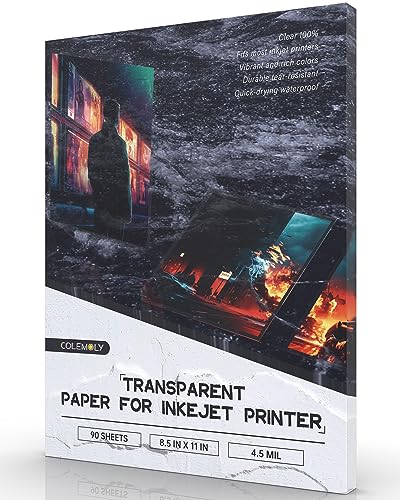 Colemoly Transparency Paper Transparent Sheets 90 Sheets Transparency Film Inkjet Printer (100% Clear) Acetate Clear Papers 8.5x11 in for Overhead Projection Crafts, Premium Print - 90 sheets