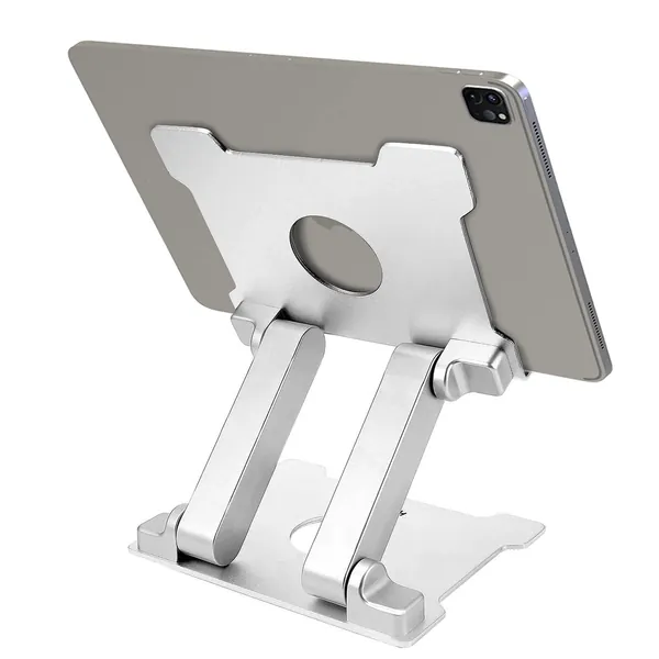 KABCON Quality Tablet Stand,Adjustable Foldable Eye-Level Aluminum Solid Up to 13.5-in Tablets Holder for Microsoft Surface Series Tablets,iPad Series,Samsung Galaxy Tabs,Amazon Kindle Fire,Etc.Silver