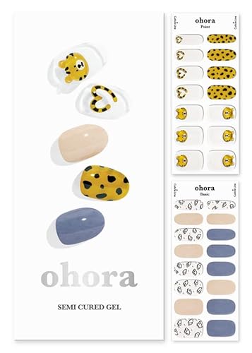 ohora Semi Cured Gel Nail Strips (N Tiger Jelly) - Works with Any Nail Lamps, Salon-Quality, Long Lasting, Easy to Apply & Remove - Includes 2 Prep Pads, Nail File & Wooden Stick - Jewel - Gemstone - N Tiger Jelly