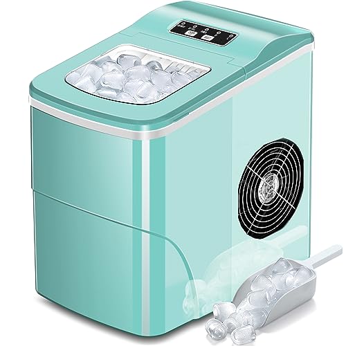 AGLUCKY Ice Makers Countertop with Self-Cleaning, 26.5lbs/24hrs, 9 Cubes Ready in 6~8Mins, Portable Ice Machine with 2 Sizes Bullet Ice/Ice Scoop/Basket for Home/Kitchen/Office/Bar/Party, Green - 26lbs/Day - Green - 1