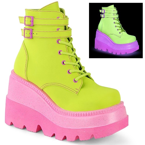 Demonia Shaker-52 | Lime Reflective Vegan Leather/Pink / 8