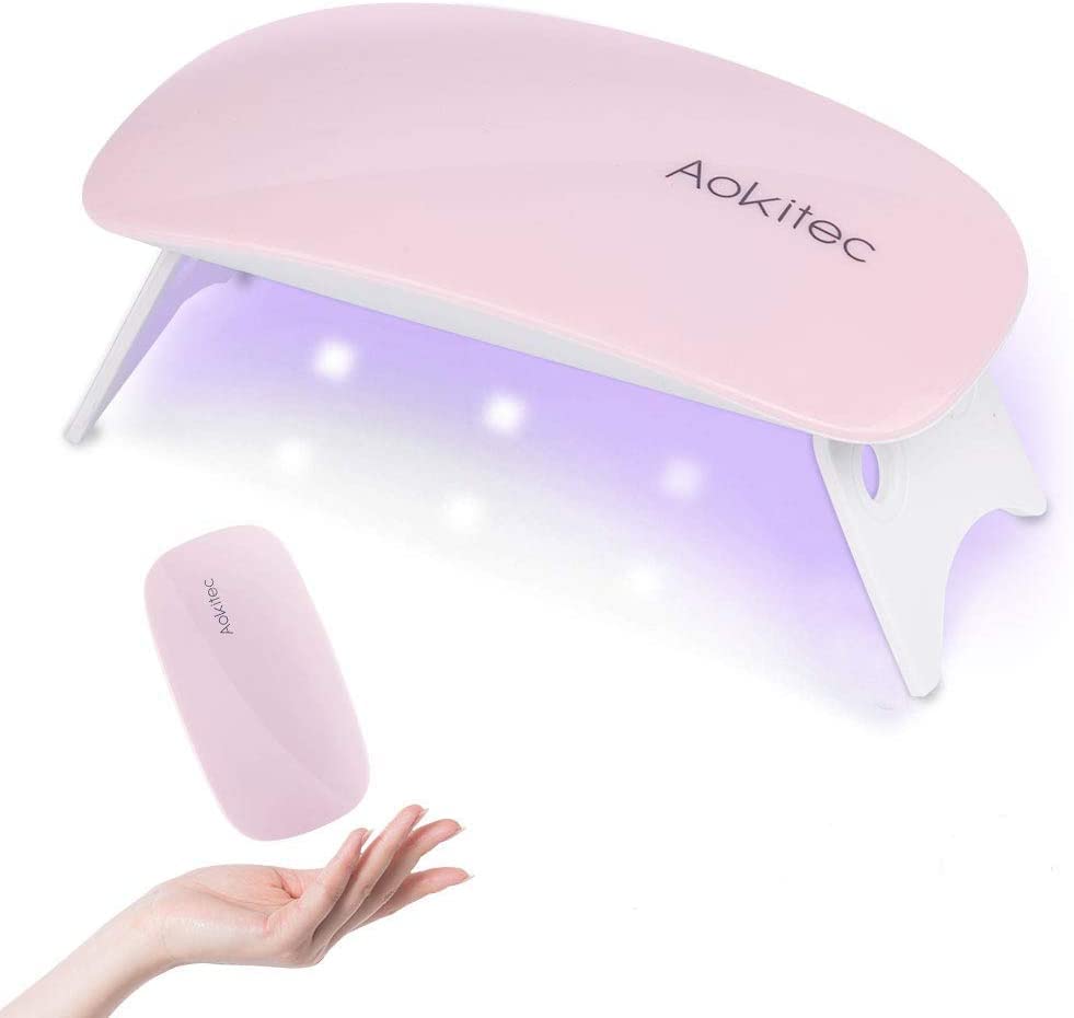 Aokitec Mini Gel Nail Lamp,Portable LED Nail Lamp Mouse Shape Pocket Size UV Nail Dryer with USB for All Gel Nail Polishes,Nail Light with 2 Timer (Pink-A)