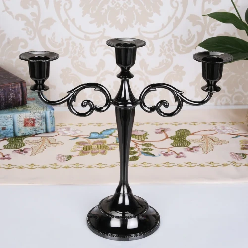 Candelabro de plata, oro, negro, bronce, Metal, Retro, 3 brazos, candelabro de cena, boda, decoración del hogar - AliExpress 15
