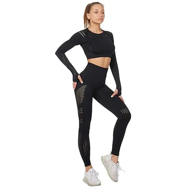 Jamron Femmes Ensemble de Vêtements de Yoga de Sport Crop Top+Leggings 2PCS/3PCS Survêtement Gym Fitness