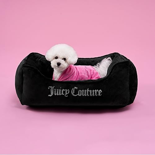 Juicy Couture Crown Bling Black Pet Bed for Dogs and Cats - Medium 28" x 18" x 10" - Black - 28.0"L x 18.0"W x 10.0"Th