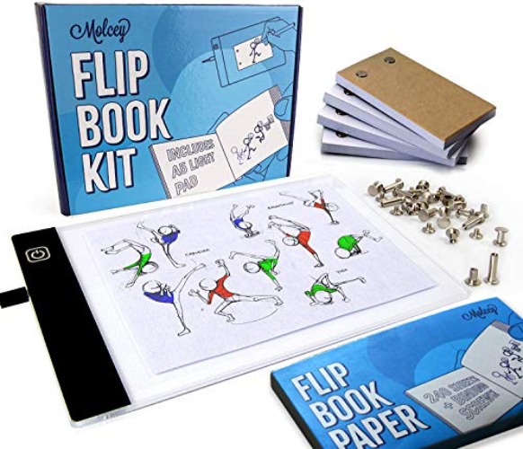Flip Book Kit with LED Light Pad. Includes 240 Sheets Flip Book Paper with Screws for Drawing and Tracing. Animation Paper/Blank Flip Books for A5 Flipbook Kit for Kids 9-12 6-8. LED Light Box