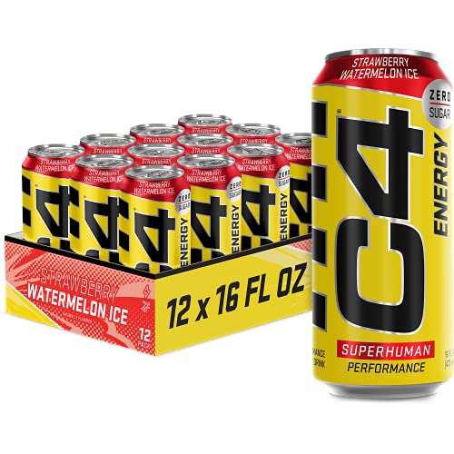 C4 Energy Drink 16oz (Pack of 12) - Strawberry Watermelon Ice - Sugar Free Pre Workout Performance Drink with No Artificial Colors or Dyes - Strawberry Watermelon Ice - 16 Fl Oz (Pack of 12)