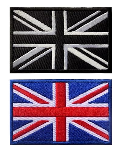 Antrix 2 Pcs United Kingdom British Union Flag Embroidered Patches UK Great Britain England Applique Hook and Loop Fasteners Patch for Tactical Military Backpack Clothes Bags Uniform Caps