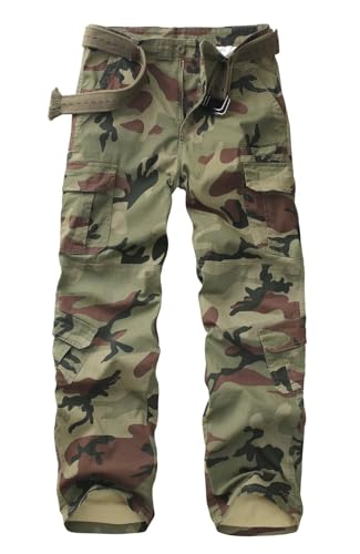 TRGPSG Mens Cargo Pants Casual Hiking Pants Camo Outdoor Streetwear Travel Trousers with Multi Pocket - 34 - Battlefield Camo