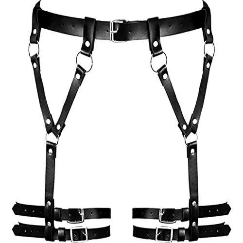 Fstrend Punk Leather Waist Chain Black Sexy Harness Belt Belly Chains Nightclub Party Prom Rave Leg Thigh Body Chian Jewelry Accessories for Women and Girls