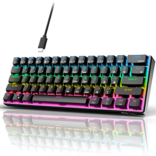 RK ROYAL KLUDGE RK61 Wired 60% Mechanical Gaming Keyboard RGB Backlit Ultra-Compact Hot Swappable Red Switch Black - Hot-Swappable Red Switch - Black