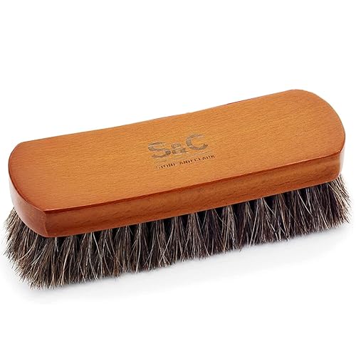 Stone and Clark Premium Horsehair Shoe Polish Brush – Handcrafted Beechwood Shoe Brush for Shine and Buffing – Luxurious Shoe Shine Brush with Soft Horsehair Bristles (Brown) - Classic Brown