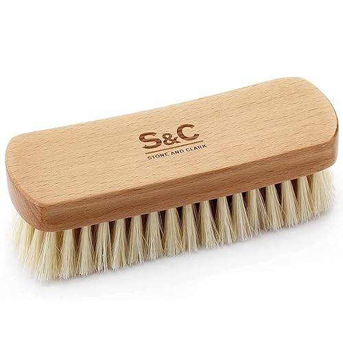 Premium Beige Horse Hair Brush - Horse Hair Shoe Brushes for Polishing, Cleaning & Buffing Leather Shoes - Boot Brush with Soft Bristles, Comfy Grip - Shoe Polish Brush Made of Beech Wood - Natural White