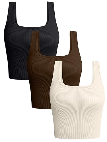 OQQ Women's 3 Piece Tank Tops Ribbed Seamless 