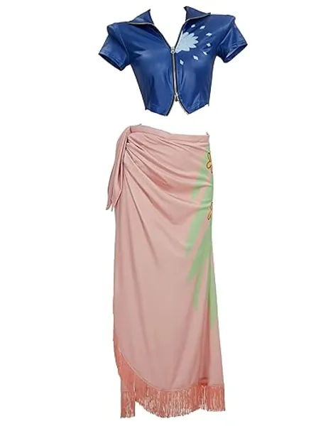 haikyuu Women's Cosplay Costume Top and Wrap Skirt Decorated with Floral Pattern and Tassel - Multicolored - X-Large