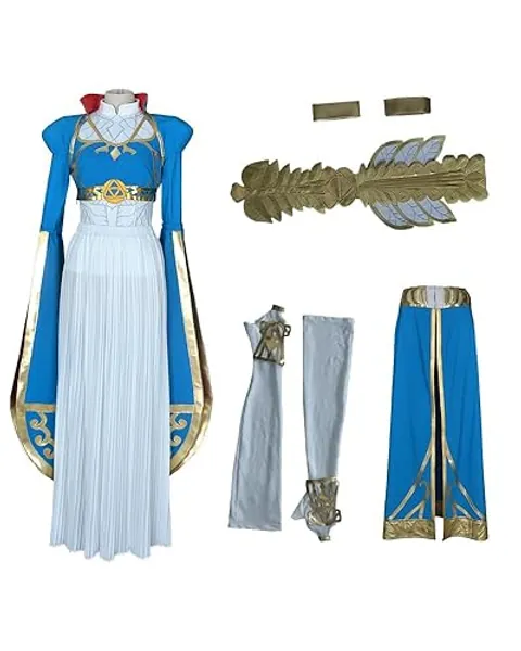 miccostumes Women's Princess Cosplay Costume Blue Outfit Wedding Dress with Accessories - X-Large