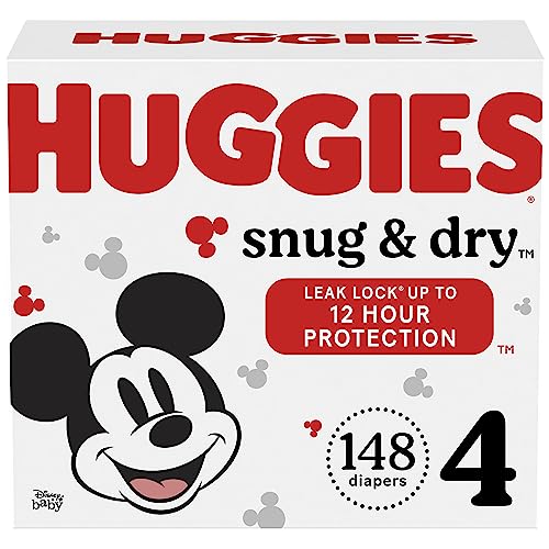 HUGGIES Diapers Size 4 Snug & Dry Disposable Baby Diapers, 148ct, One Month Supply