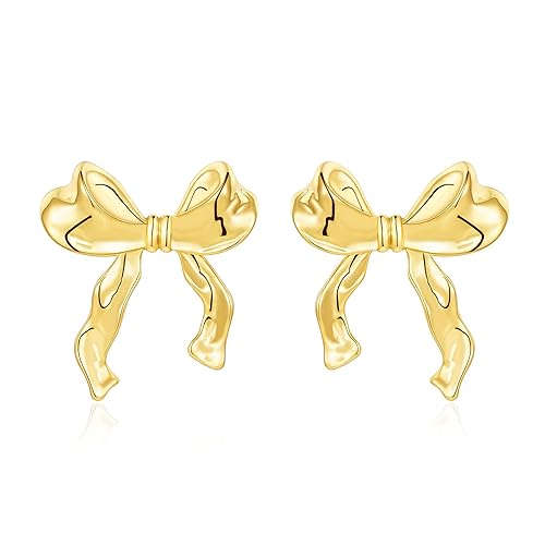 Rajputana Sterlingsilber Schleifen Ohrringe Bow Earrings Gold Silber Bogen Ohrstecker Ohrringe für Damen Hypoallergen Schleifen Schmuck Frauen - bow earrings-gold