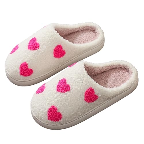 Adisputent Hausschuhe Winter Damen Herren Flaumig Slippers Plüsch Pantoffeln Tiere Niedliche Cartoon Hauspantoffeln Kuschelige Warme Schuhe Indoor Mädchen Frauen - Weiß Liebesherz - 40/41 EU