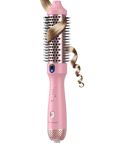 Airflow Thermal Brush, ZAVAREA 1 1/2 Upgraded Ionic Heated Round Blow Brush for Blowout Look, Volumizing & Smoothing & Curling Hair, Dual-Voltage Curling Iron for Travel - Rose Pink