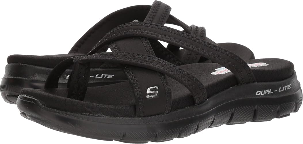 Skechers womens Flex Appeal 2.0 - Start Up Sport Sandal - 9 - Black/Black
