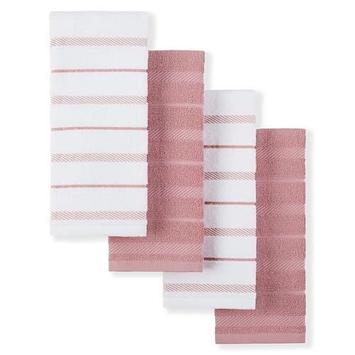 KITCHENAID Albany Kitchen Towel 4-Pack Set, Dried Rose/White, 16"x26" - Dried Rose/White