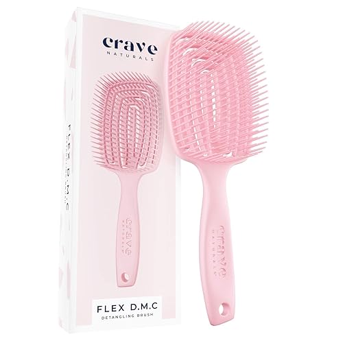 Crave Naturals FLEX DMC Detangling Brush for Thick Hair - Glide Thru Detangling Brush - Hair Brush Detangler for All Hair Types - Flexible Layers Square Paddle Hairbrush - Pink - Comfort Grip - Pink - 1 Count (Pack of 1)