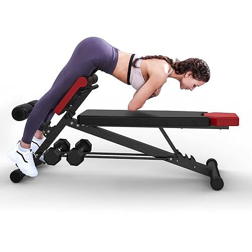 Finer Form Multi-functional Adjustable Weight Bench with Free Workout Chart. Adjust to Hyper Back Extension, Roman Chair, Ab Sit Up Bench , Decline, Flat, No Incline. Perfect Workout Equipment for a Weights Dumbbells Set 