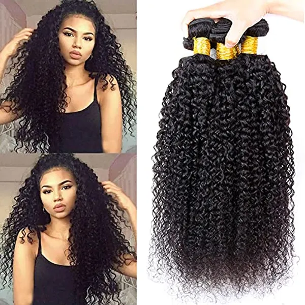 Ur Beautiful 8A Brazilian Hair Bundles Brazilian Curly Hair Bundles Kinky Curly Human Hair Bundles 100% Unprocessed Kinky Curly Hair Natural Color (22 + 24 + 26 inch)