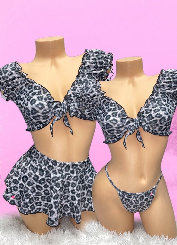 Snow leopard ruffle skirt set | Medium/large