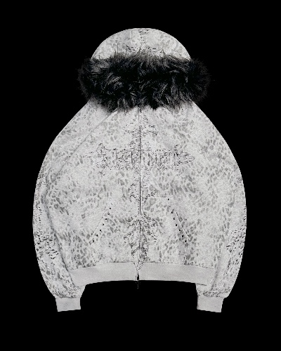 FERAL FAUX FUR STUDDED ZIP HOODIE SNOW LEOPARD | S/M