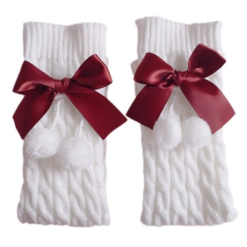 Kawaii Cotton Bow Leg Warmers - Crimson