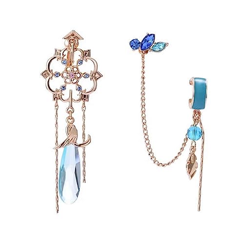 Scaramouche Earrings Kunikuzushi Cosplay Chain Pendant Ear Clips Studs - Blue