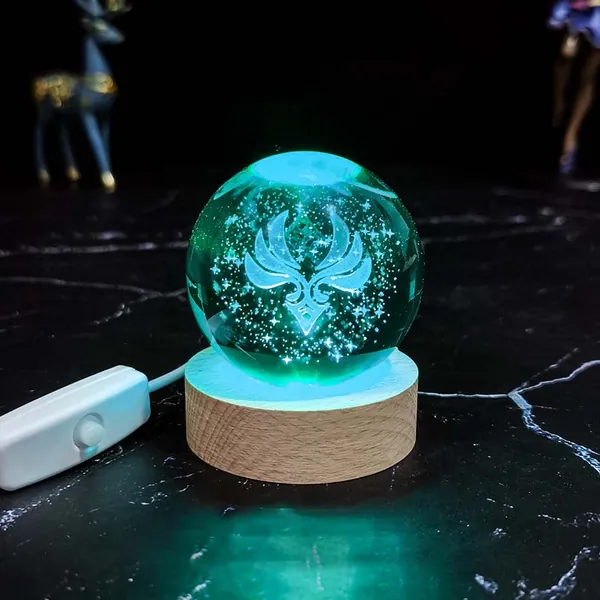 Genshin Impact Element LED Lights Crystal Ball Night Light Wooden Base - Anemo