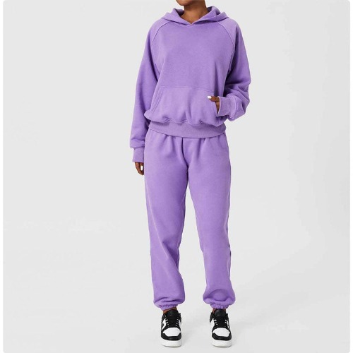 Cotton Hoodie Jogger Set - Lilac / M