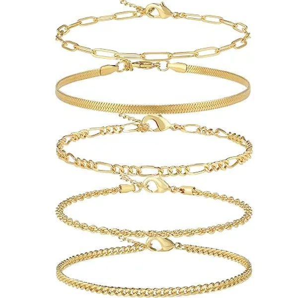 AOZEL 14K Gold/Sterling Silver Plated Anklet Bracelets for Women Waterproof Plus Size Cuban Link Chain Ankle Bracelet for Large Ankle 9-12inch - Gold - 9 inch Average Size Ankle