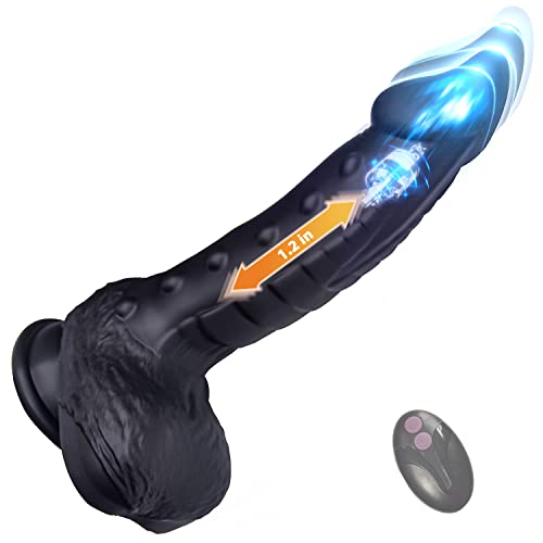 9 Inches Thrusting Dildo Vibrator for Women Pleasure, Realistic Suction Cup Dildos for G Spot Stimulation, Remote Control Adult Sex Toys Games with 7 Vibrations 5 Thrusts for Mens Anal Play - Moster Series-Raven
