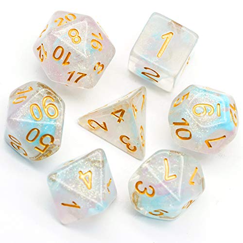 UDIXI Glitter DND Dice Set, 7-die Polyhedral Dice Iridecent Swirls Dice for Role Playing Game Dungeons and Dragons, D&D Dice, (Pink &Cyan) - Pink Cyan