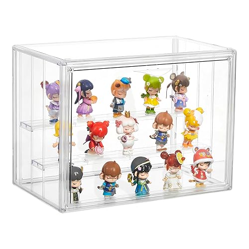 Acrylic Display Case for Collectibles 3 Layer Adjustable Figure Display Case with Magnetic Door Clear Stackable Display Box for Figures Showcase 1Pack, LXLXXL