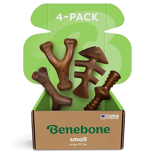 Benebone Small 4-Pack Dog Chew Toys for Aggressive Chewers, Made in USA, 30lbs and Under - Small - Dog Chew Toys