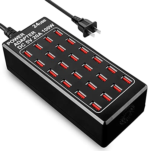 24-Port 100 watt (20 A) USB Charging Station, Home Desktop USB Fast Charger, Multiple USB Desktop Chargers, Suitable for Hotels, Shops, Schools, Shopping malls and Travel