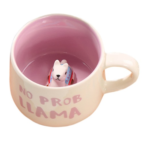 TechoEcho 3D Mug Animal Inside Cartoon Ceramics Figurine Alpaca Mug，Christmas Birthday Gift Cute Cup for Kids ，Housewarming Surprise Gift For Friends Home Office Decoration.(Llama) - Llama
