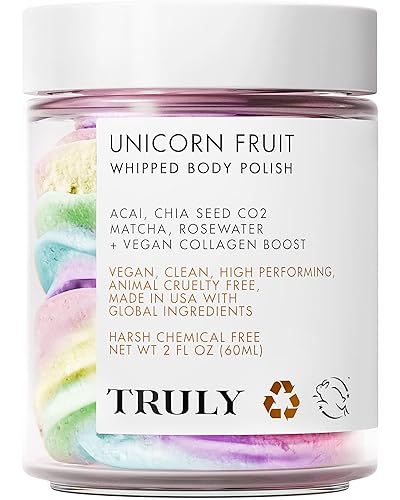 Truly Beauty Unicorn Fruit Whipped Body Polish- Whipped Body polish for Women - Body Scrub That Helps Hydrate, Soothe, and Plump Dry Skin - Body Scrubs for Women Exfoliation - 2 OZ - Unicorn Fruit