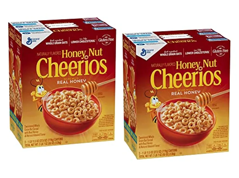 Honey Nut Cheerios Naturally Flavored Fiber-Rich Gluten-Free Real Honey Breakfast Cereal - 4 Ct. Boxes
