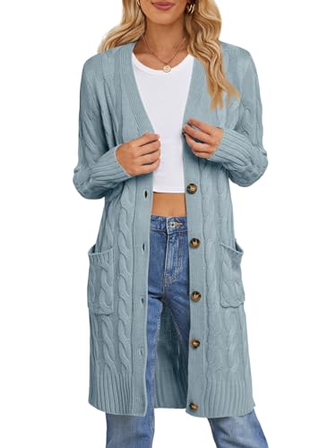Long Sleeve Cable Knit Cardigan Open Front Medium - Sage
