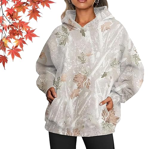 Womens Camo Sweatshirts Hoodies Long Sleeve,Maple Leaf Print Trendy Camouflage Shirt Autumn Clothing with Pocket - A - Medium